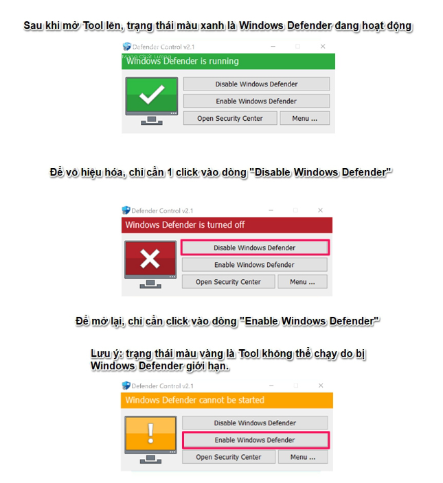 Defender Control v2.1 – Tắt Windows Defender Vĩnh Viễn Chỉ 1 Click